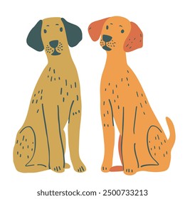 Cartoon Two Dogs. Labrador retriever dogs in different poses. Vector puppy illustration collection. Lovely dog and friendly puppy doodle.