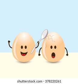 Cartoon of two eggs with spoon