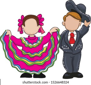 cartoon of two faceless mexican folk dancers