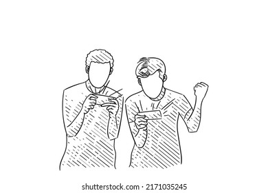 Cartoon of two kids playing games together with happy face. Vector illustration design
