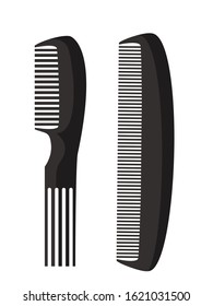 Cartoon two kinds plastic combs with knobs and denticles set. Woman hairdressers and man barber shop style accessories. Fashion equipment collection. Vector illustration isolated on white
