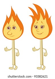 Cartoon, two lights burning matches with smiles. Vector