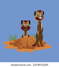 cartoon two meerkats on blue background
