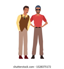 cartoon two men standing with cuban style over white background, colorful design. vector illustration