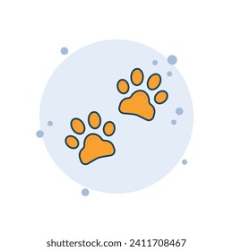 Cartoon two paw icon vector illustration. Footprint on bubbles background. Animal foot sign concept.
