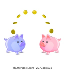 Cartoon two piggy banks pig. Money saving concept. Business concept. Vector illustration. svg