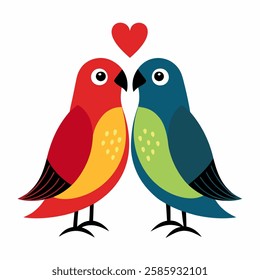 Cartoon two red blue color lovebirds parrot on a white background. Cute little birds. Suitable for education poster infographic guide catalog,children's books. Pro Vector