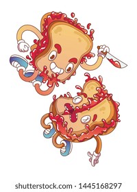 cartoon two toasts with red jam. vector illustration
