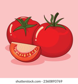 Cartoon Two Whole Tomato and One Slice Tomato