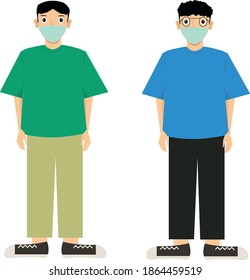 cartoon of two young men wearing masks