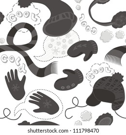  cartoon type  monochrome winter clothes holiday seamless pattern on white background