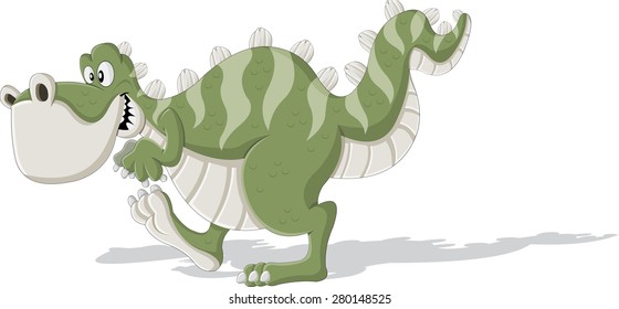 Cartoon tyrannosaur. Cute trex dinosaur walking.