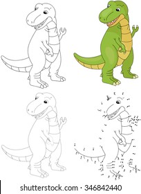 Cartoon tyrannosaur. Dot to dot educational game for kids. Vector illustration