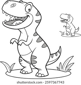 Cartoon tyrannosaurus coloring book art