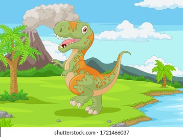 Cartoon tyrannosaurus in the jungle