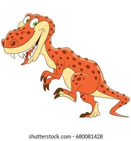 Cartoon tyrannosaurus rex dinosaur, isolated on white background. Colorful book page for kids and children.