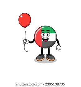 Caricatura de la bandera de los EAU sosteniendo un globo , diseño de carácter
