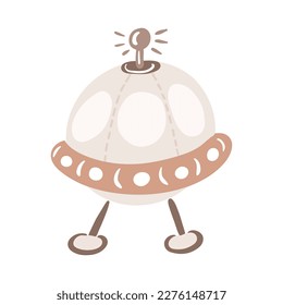 Cartoon ufo, alien space ship. Childish cute baby design for kids activity. Unidentified flying object childish vector illustration