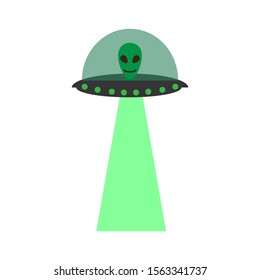 Cartoon ufo icon isolated. Vector illustration. Flight UFO with beam. Alien flying sauce