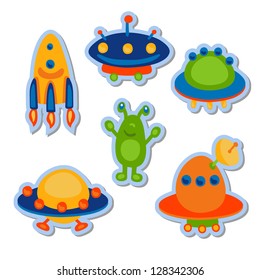 Cartoon ufo space icon set - vector
