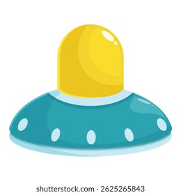 Cartoon ufo spaceship flying in the sky, side view