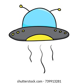Cartoon Ufo spaceships,Hand drawn,Vector,Illustrations.