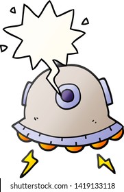 desenho animado UFO com balão de fala em estilo gradiente suave