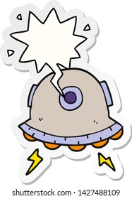 Cartoon UFO mit Sprachaufkleber