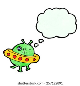 cartoon UFO with thought bubble