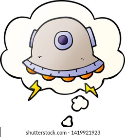 cartoon UFO with thought bubble in smooth gradient style