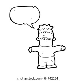 cartoon ugly boy with speech bubble