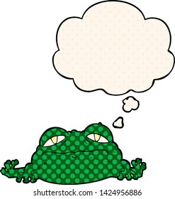 cartoon ugly frog with thought bubble in comic book style