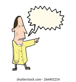 caricatura de un hombre feo apuntando con una burbuja de habla