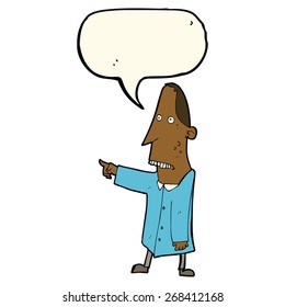 caricatura de un hombre feo apuntando con una burbuja de habla
