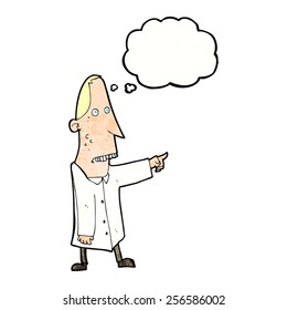 cartoon ugly man pointing with thought bubble