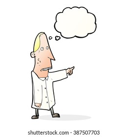 cartoon ugly man pointing with thought bubble