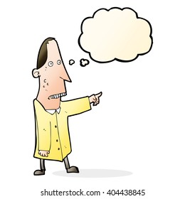 cartoon ugly man pointing with thought bubble