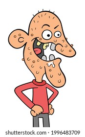Cartoon ugly man, vector illustration. Colored and black outlines.