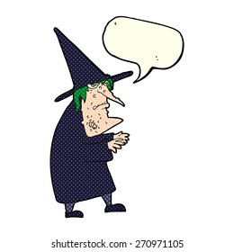 cartoon ugly old witch with speech bubble