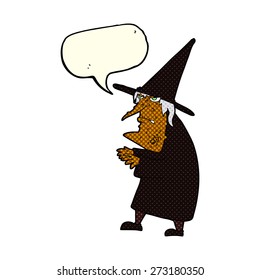 cartoon ugly old witch with speech bubble