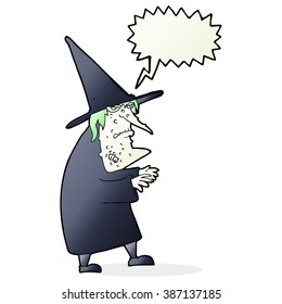 caricatura de una vieja bruja fea con burbuja de habla