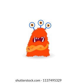 Cartoon ugly three-eyes redhead monster isolated on white