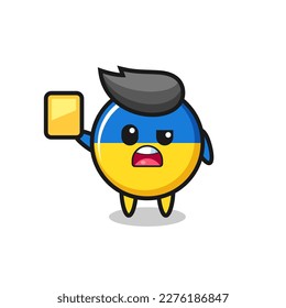 cartoon ukraine flag badge character as a football referee giving a yellow card , cute style design for t shirt, sticker, logo element