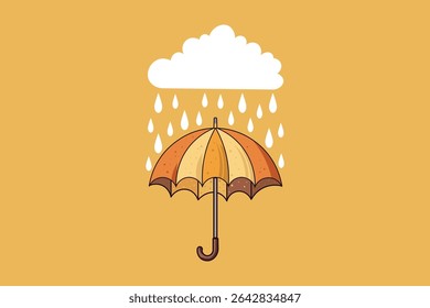 Cartoon umbrella illustration with falling drops of rain, vector weather design in flat style, perfect for creative children’s projects, rainy backgrounds, and seamless patterns

