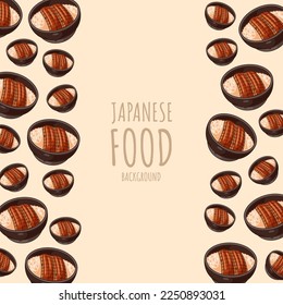 cartoon unadon, japanese food frame border background
