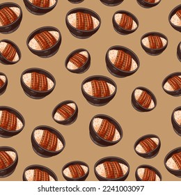 cartoon unadon, japanese food seamless pattern on colorful background