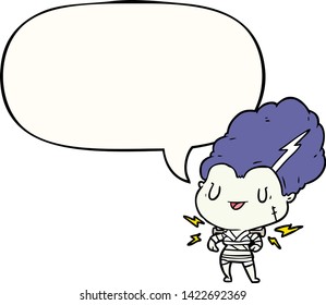 cartoon undead monster bride woman with speech bubble