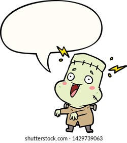 cartoon undead monster creation man with speech bubble