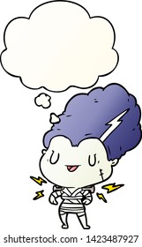 cartoon undead monster woman with thought bubble in smooth gradient style