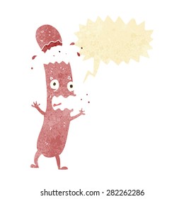 cartoon undercooked sausage with speech bubble